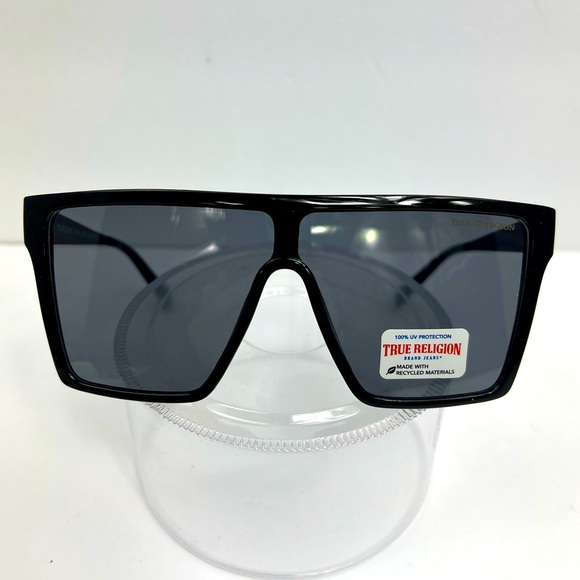 True Religion Accessories - TRUE RELIGION SUNGLASSES, BLACK FRAME WITH METAL EARPIECES, DARK GREY LENSES